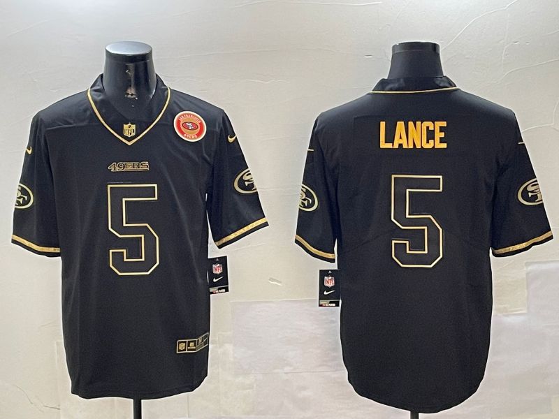 Men San Francisco 49ers 5 Lance Black Gold Throwback 2024 Nike Limited NFL Jersey style 6